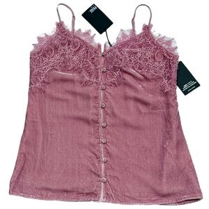 PAIGE Sz S Tank Top Pink Aviana Velvet Lace Trim Camisole Romantic Coquette New